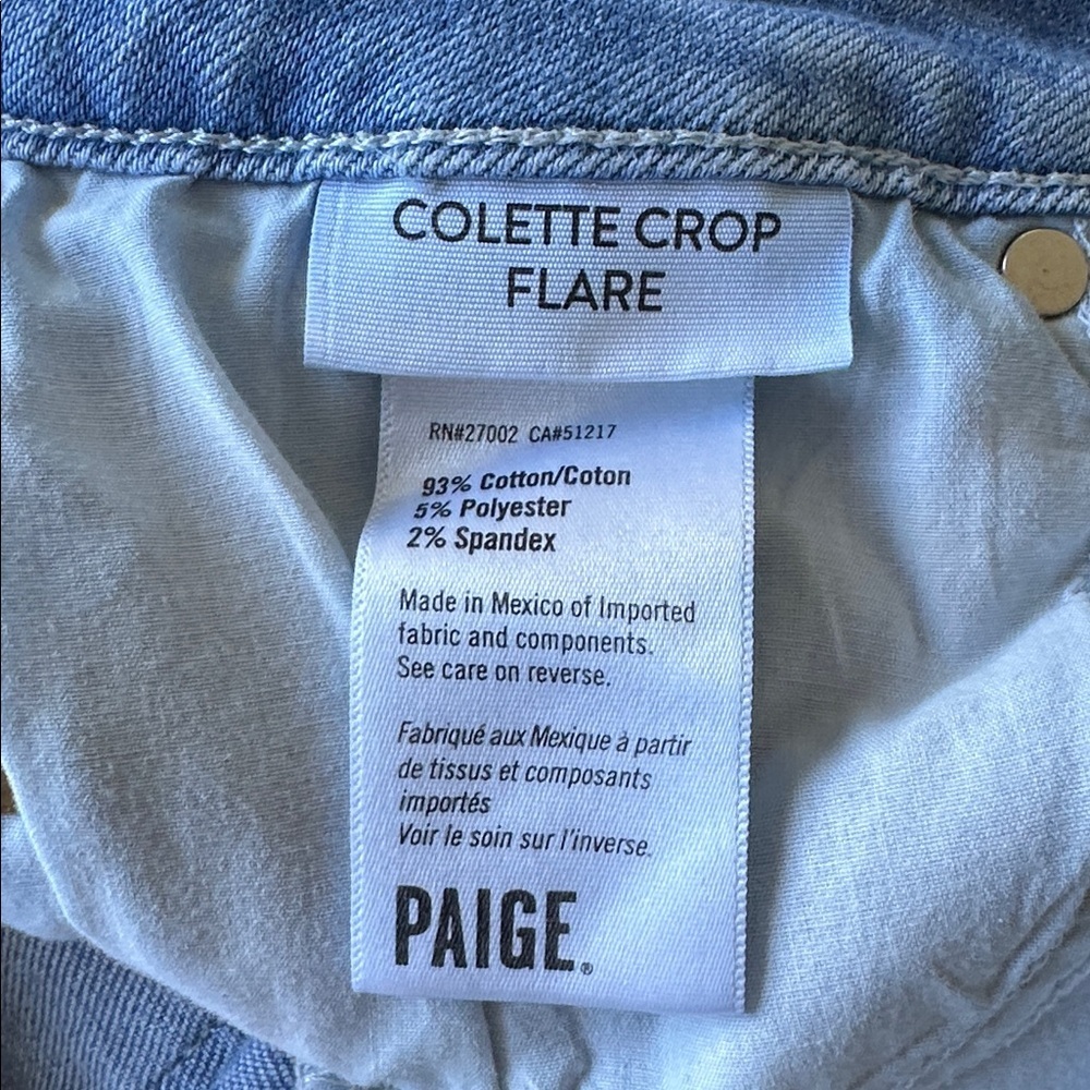 PAIGE Colette Anthropologie Blue Mid-Rise Raw Hem Denim Capri Jeans, Size 28 - Picture 9 of 14